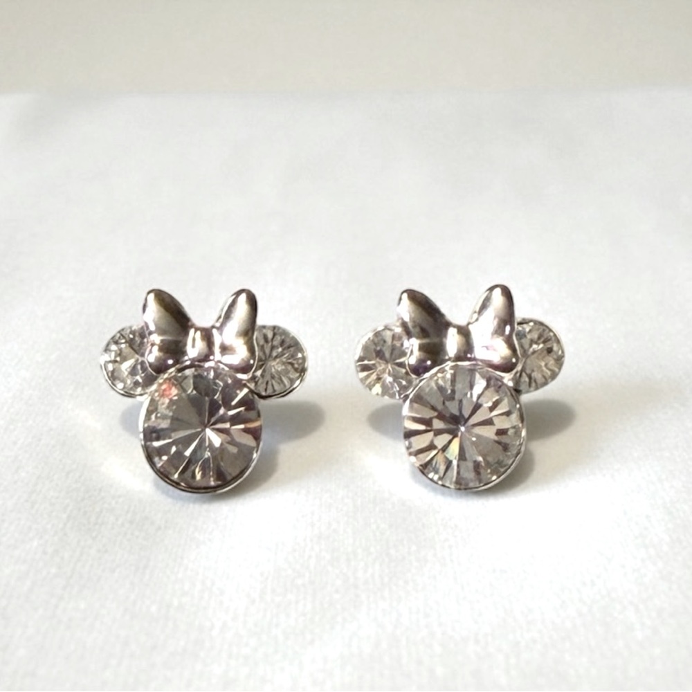 ✨💖 Disney Minnie Mouse Stud Silver Rhinestone Bow Earrings Cute Gift 💖✨